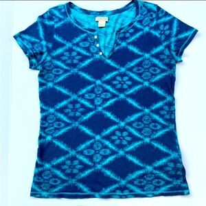 LUCKY BRAND Women’s Blue Short Sleeve Boho Geometric Floral Print Top Medium